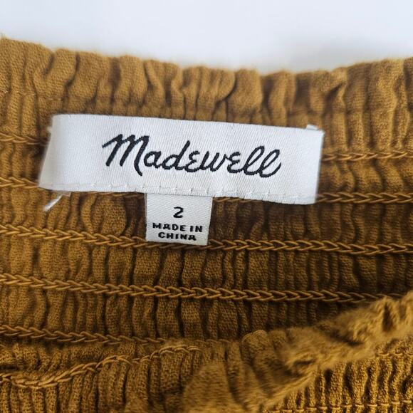 Madewell Lucie Smocked Peplum Top Mustard Brown size 2 - Picture 2 of 6